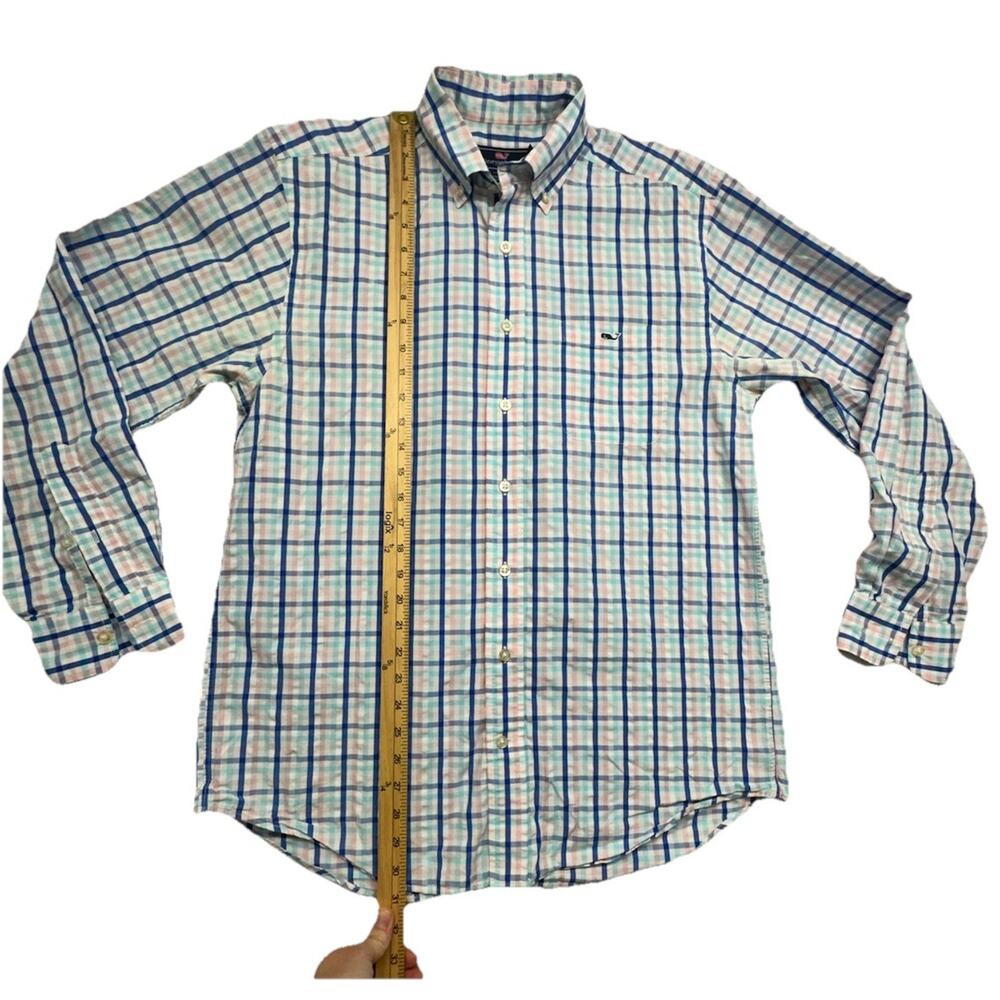Vineyard Vines Mens Medium Button Up Plaid Pink Blue Tucker Shirt 100% Cotton - Picture 4 of 7